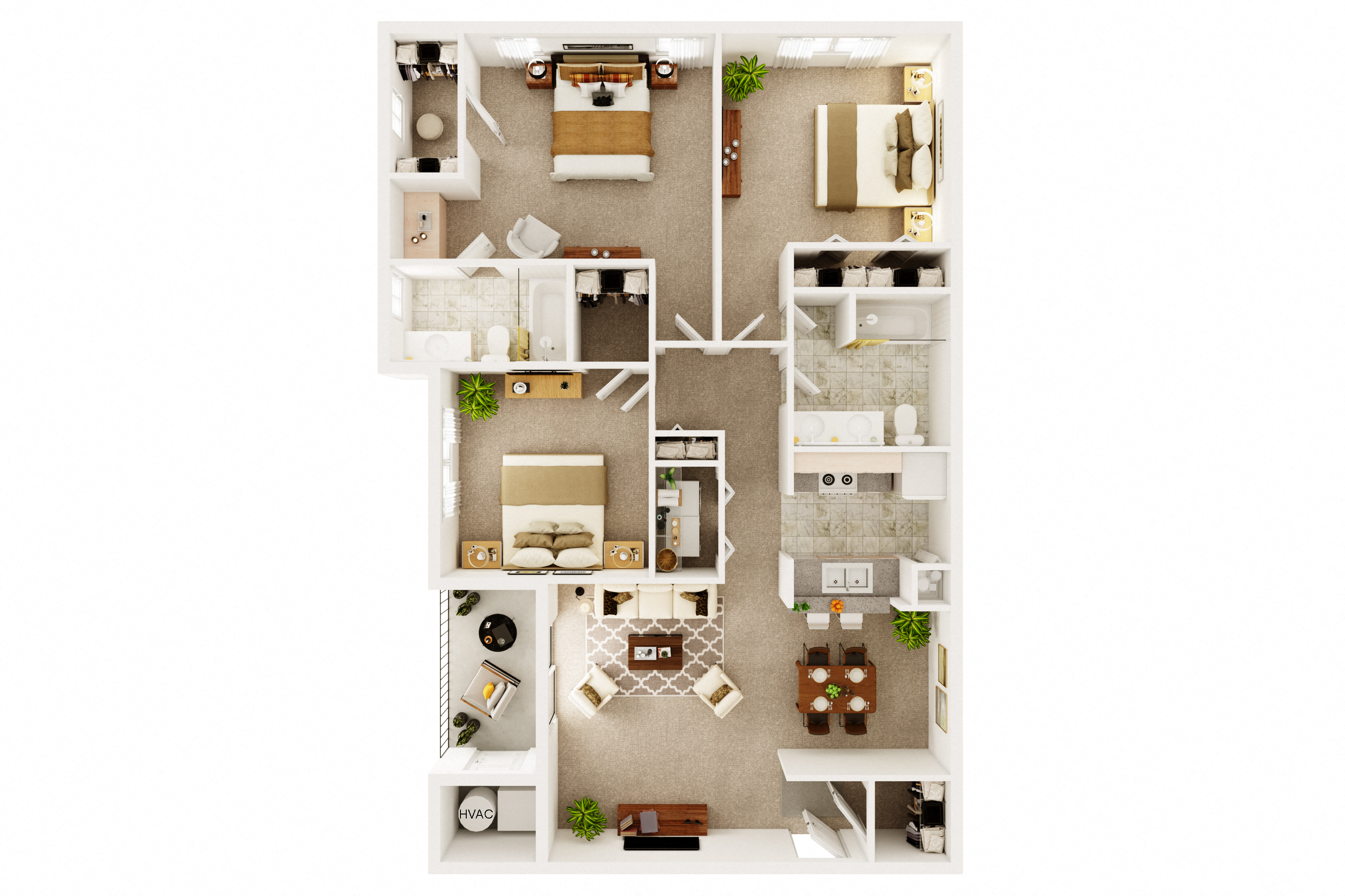 Floor plan for 3 beds, 2 baths, 1250 sqft